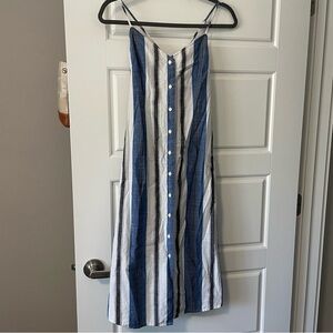 Lucky Brand Blue White and Black Stripe Midi Button Down Cotton Dress XS
